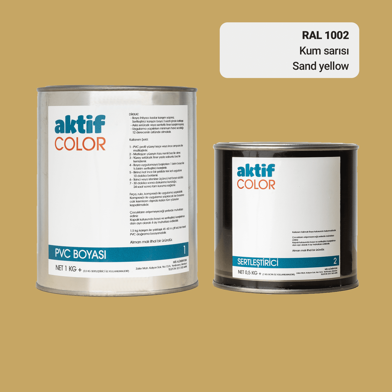 Aktif Color | PVC Pimapen Boyası | RAL 1002 | Kum Sarısı | 1.5 Kg