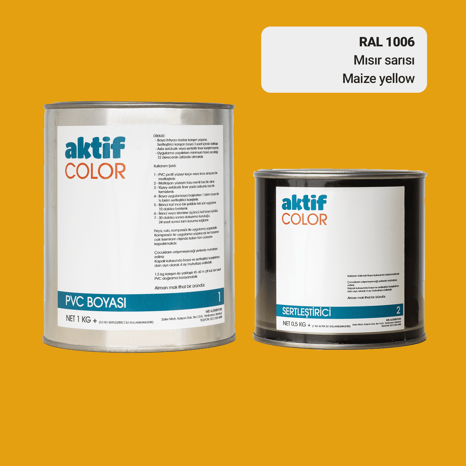 Aktif Color | PVC Pimapen Boyası | RAL 1006 | Mısır Sarısı | 1.5 Kg