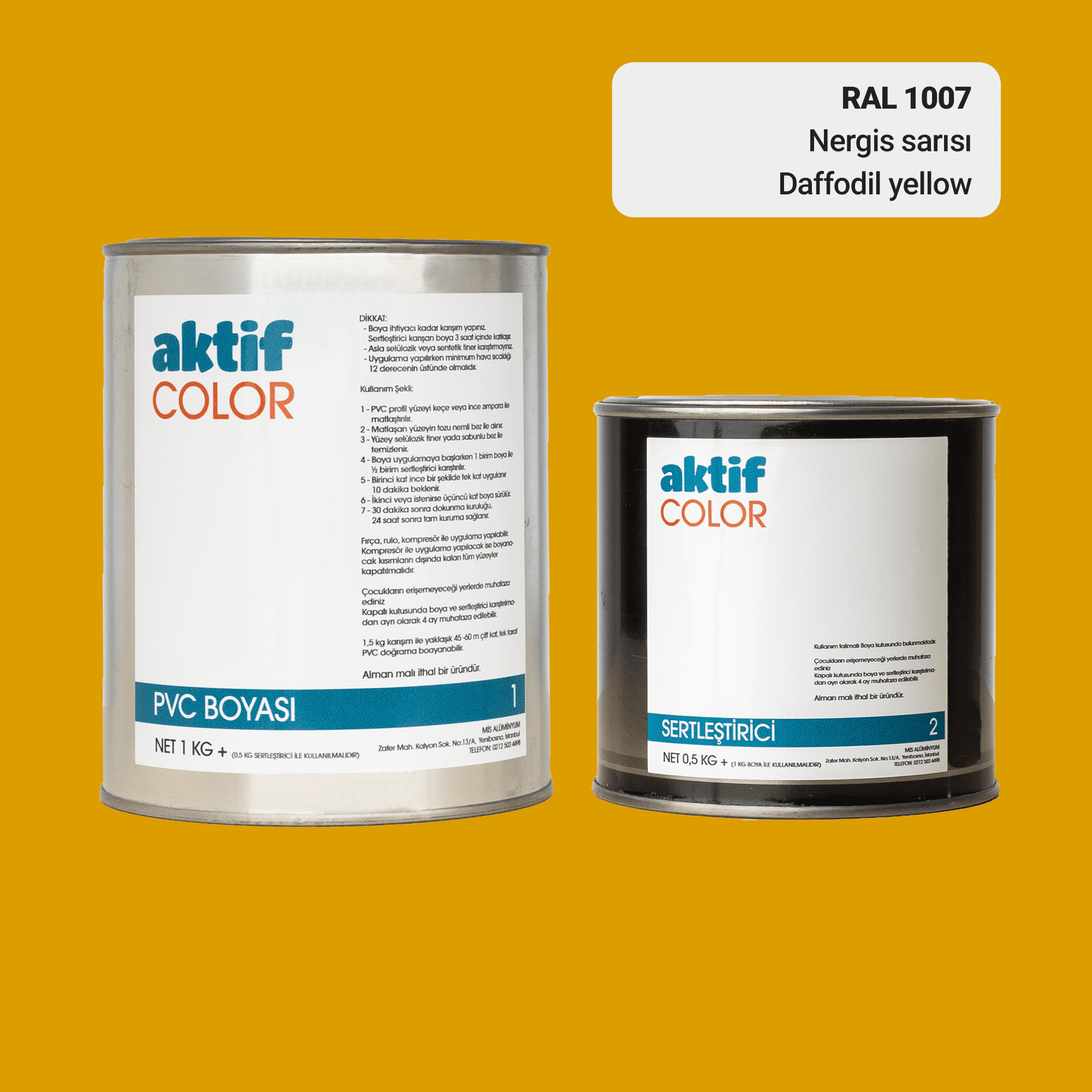 Aktif Color | PVC Pimapen Boyası | RAL 1007 | Nergis Sarısı | 1.5 Kg