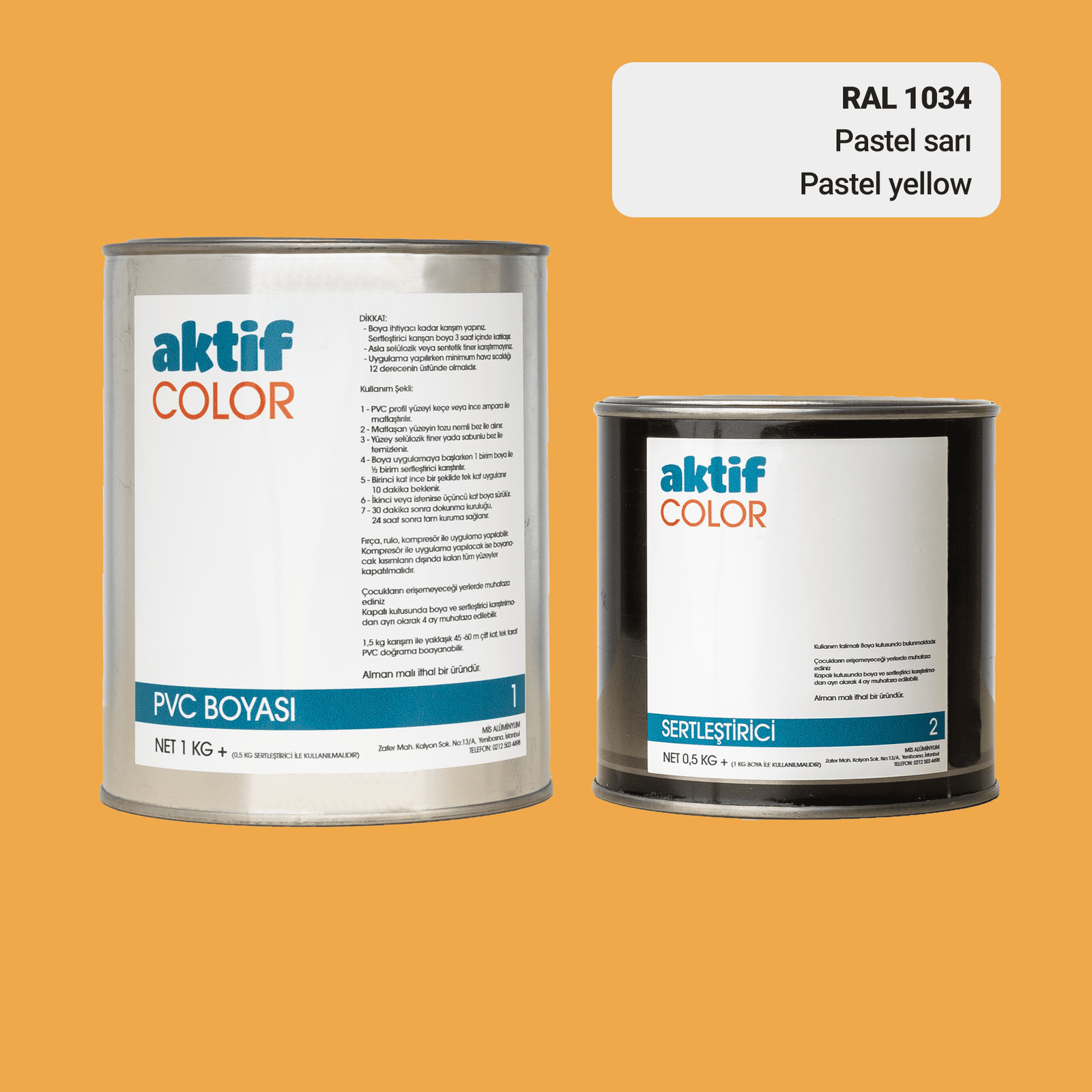 Aktif Color | PVC Pimapen Boyası | RAL 1034 | Pastel Sarı | 1.5 Kg