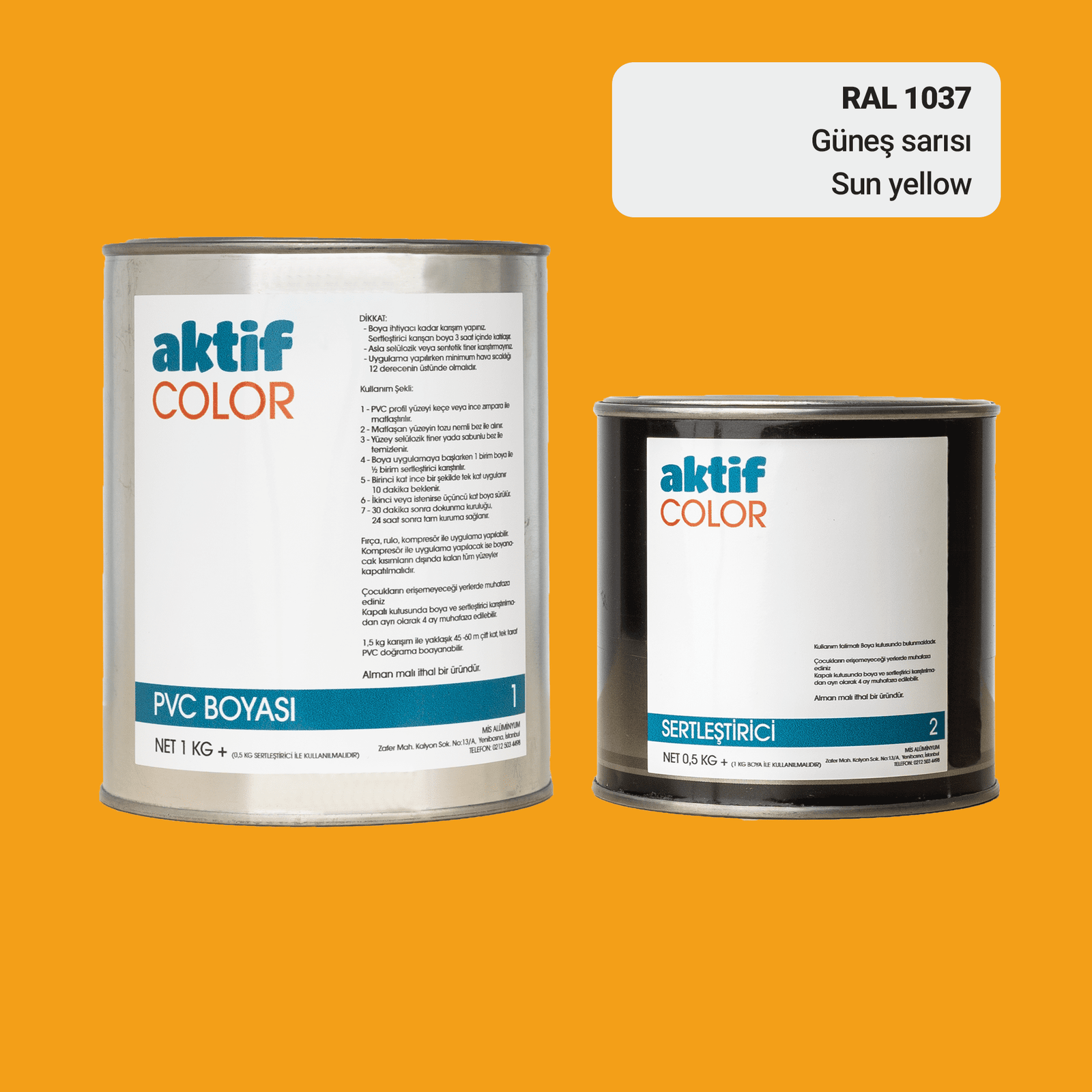 Aktif Color | PVC Pimapen Boyası | RAL 1037 | Güneş Sarısı | 1.5 Kg