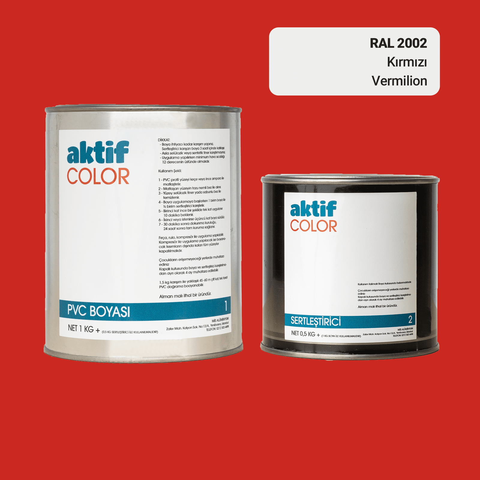Aktif Color | PVC Pimapen Boyası | RAL 2002 | Kırmızı | 1.5 Kg