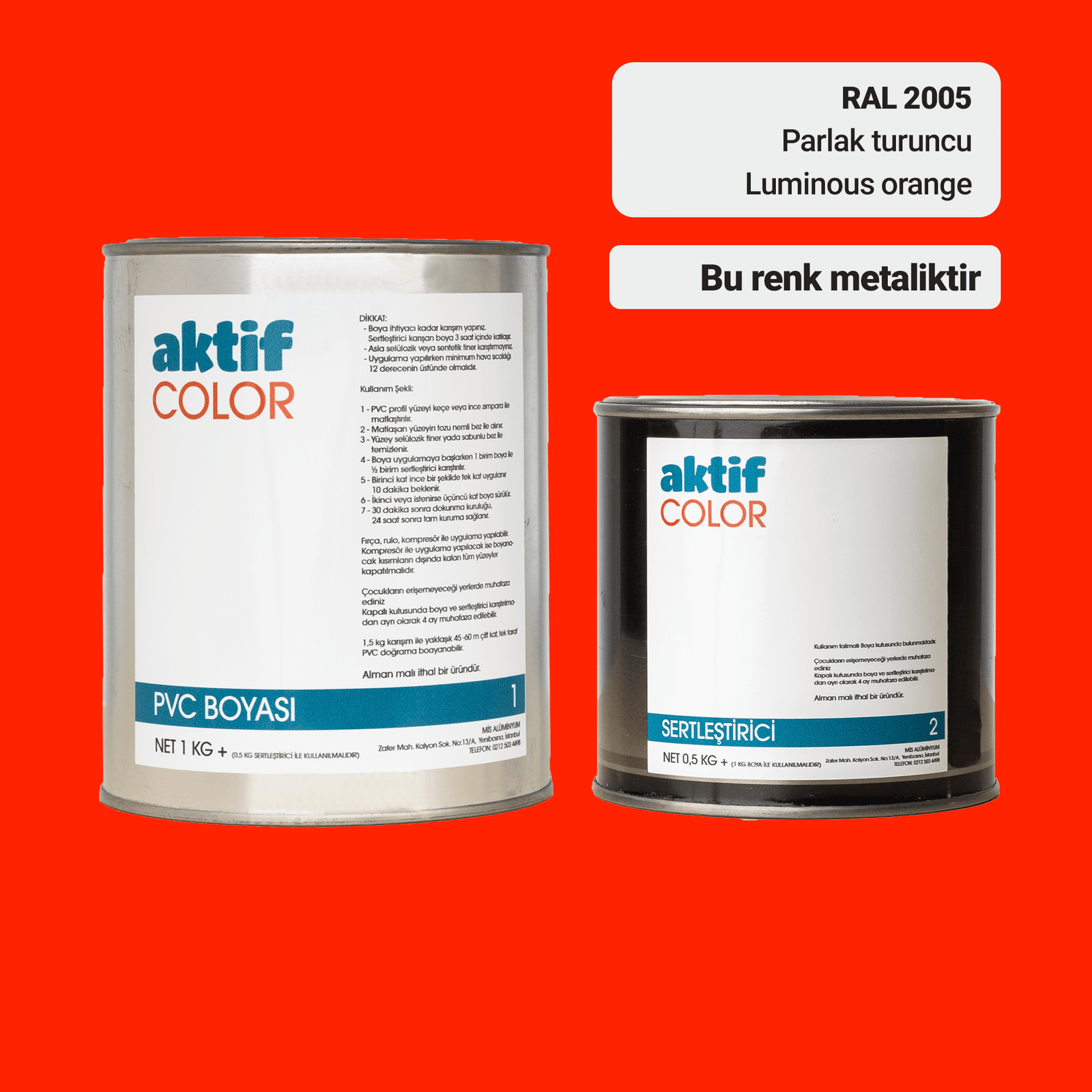 Aktif Color | PVC Pimapen Boyası | RAL 2005 | Parlak Turuncu | 1.5 Kg