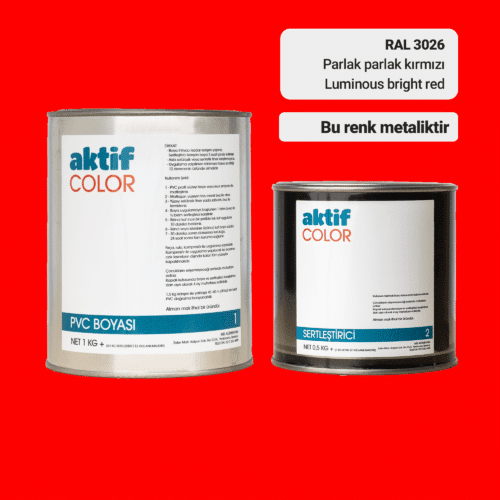 Aktif Color | PVC Pimapen Boyası | RAL 3026 | Parlak Parlak Kırmızı | 1.5 Kg