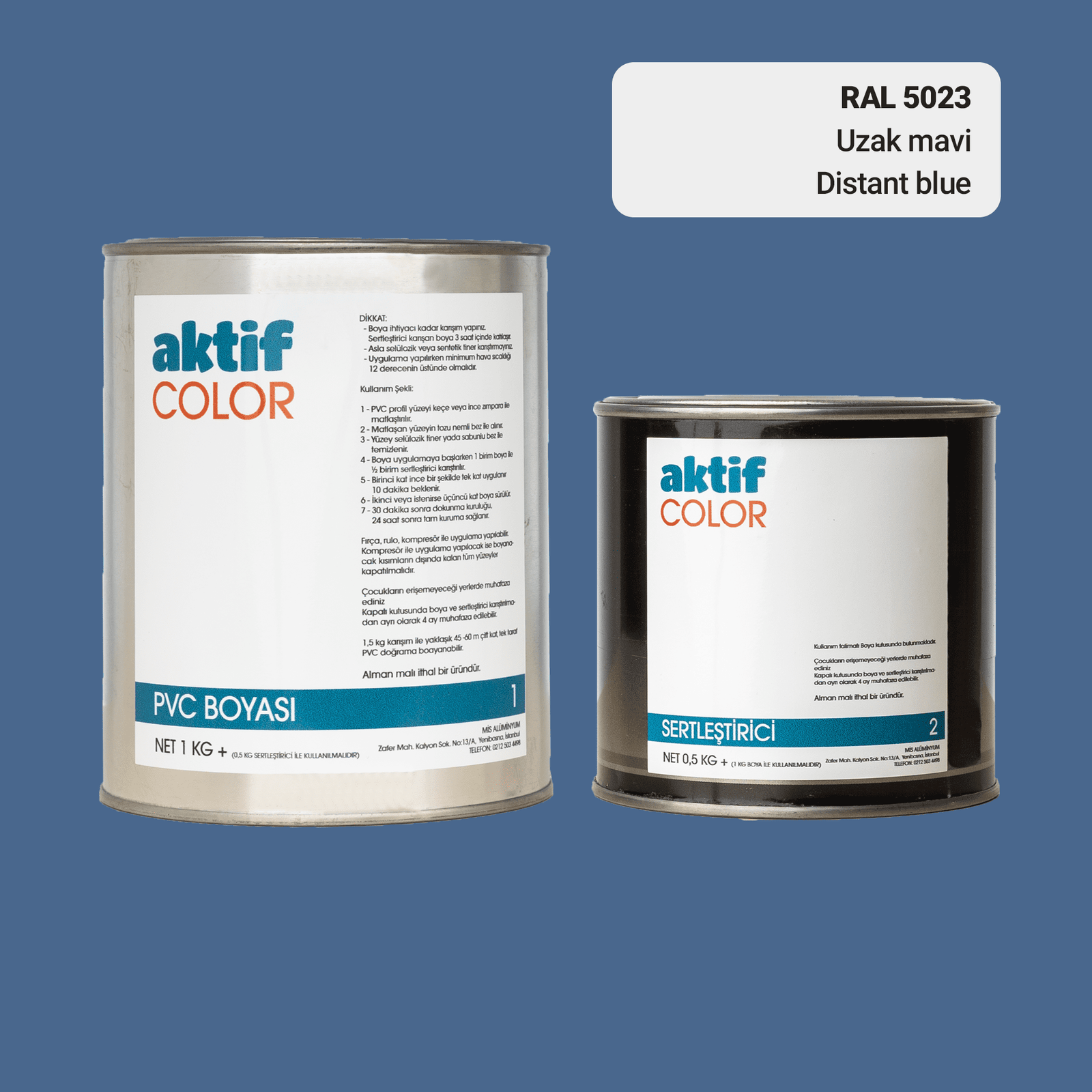 Aktif Color | PVC Pimapen Boyası | RAL 5023 | Uzak Mavi | 1.5 Kg