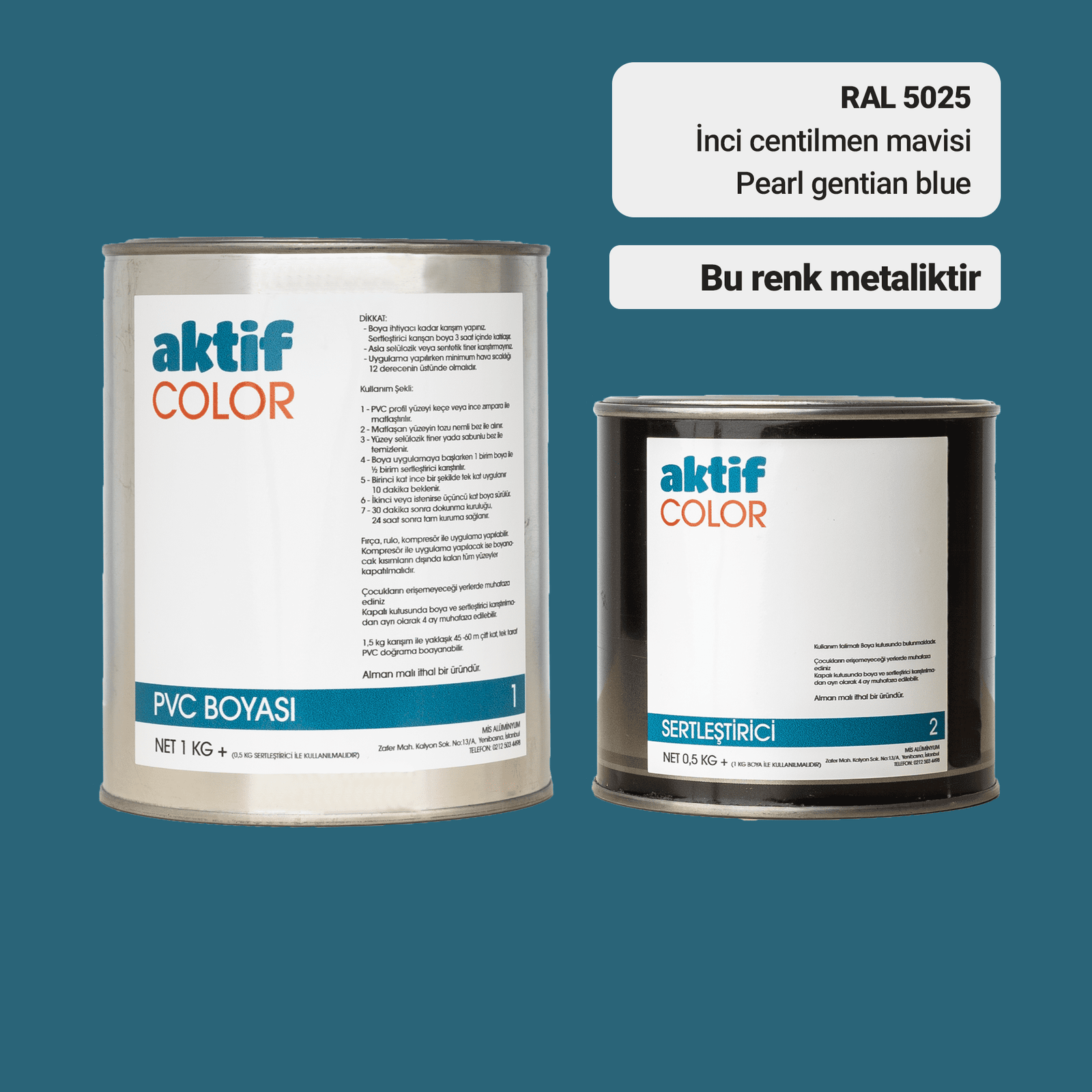 Aktif Color | PVC Pimapen Boyası | RAL 5025 | İnci Centilmen Mavisi | 1.5 Kg