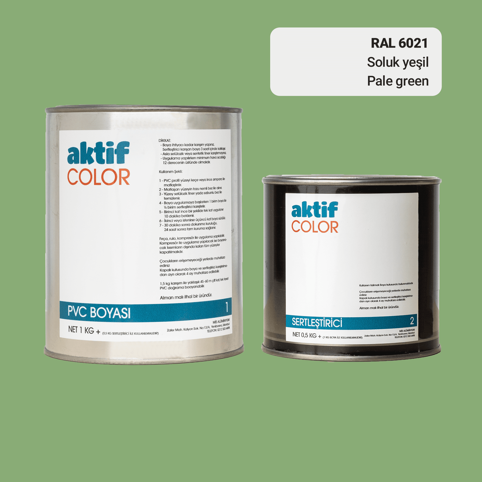 Aktif Color | PVC Pimapen Boyası | RAL 6021 | Soluk Yeşil | 1.5 Kg