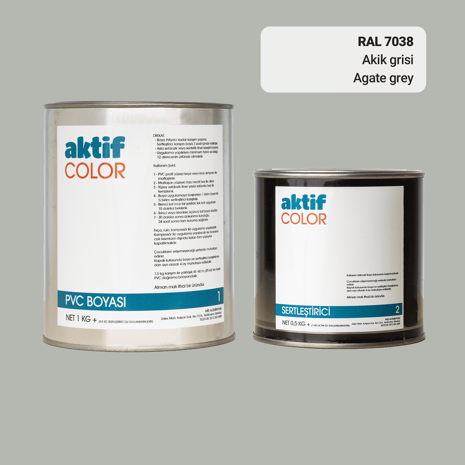 Aktif Color | PVC Pimapen Boyası | RAL 7038 | Akik Grisi | 1.5 Kg