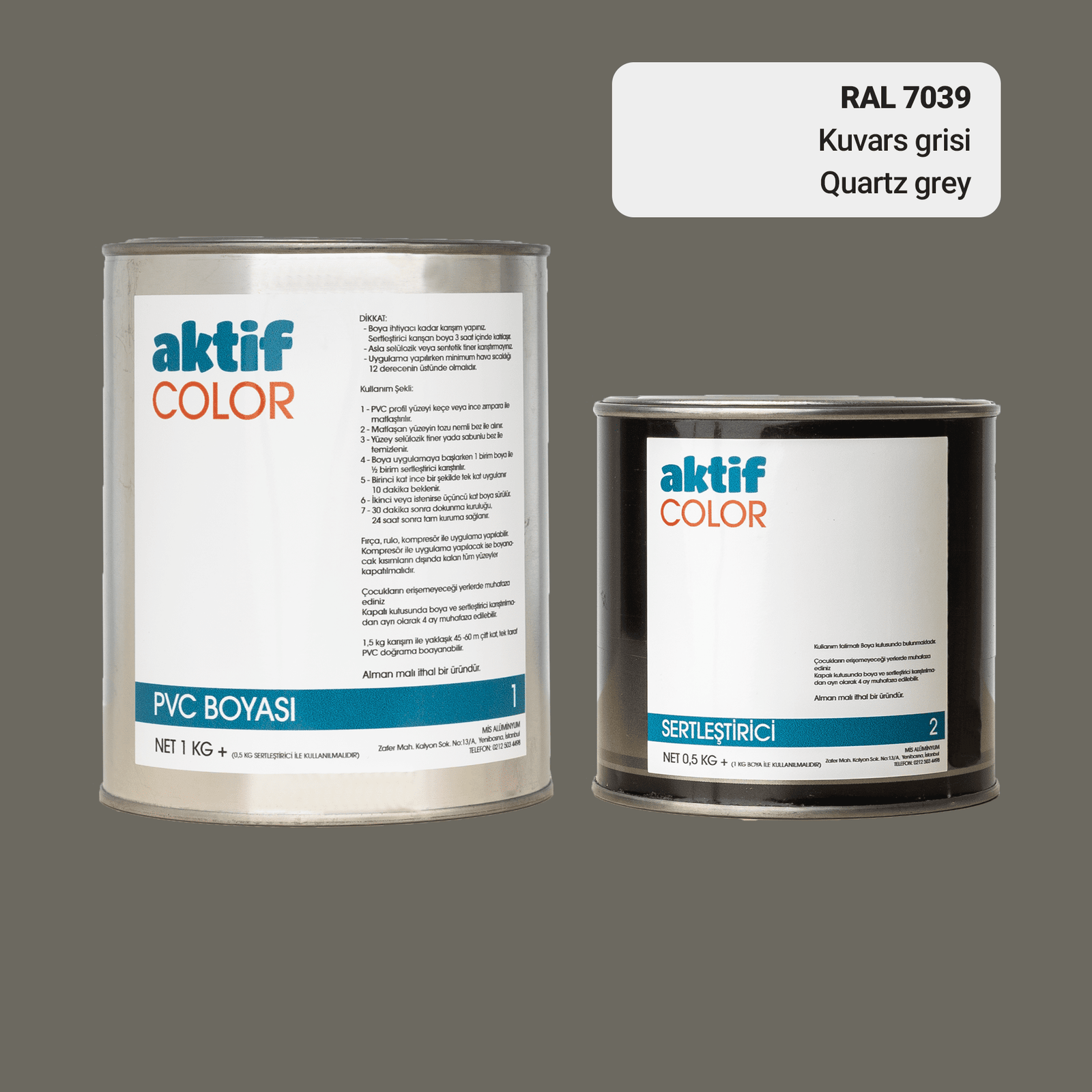 Aktif Color | PVC Pimapen Boyası | RAL 7039 | Kuvars Grisi | 1.5 Kg