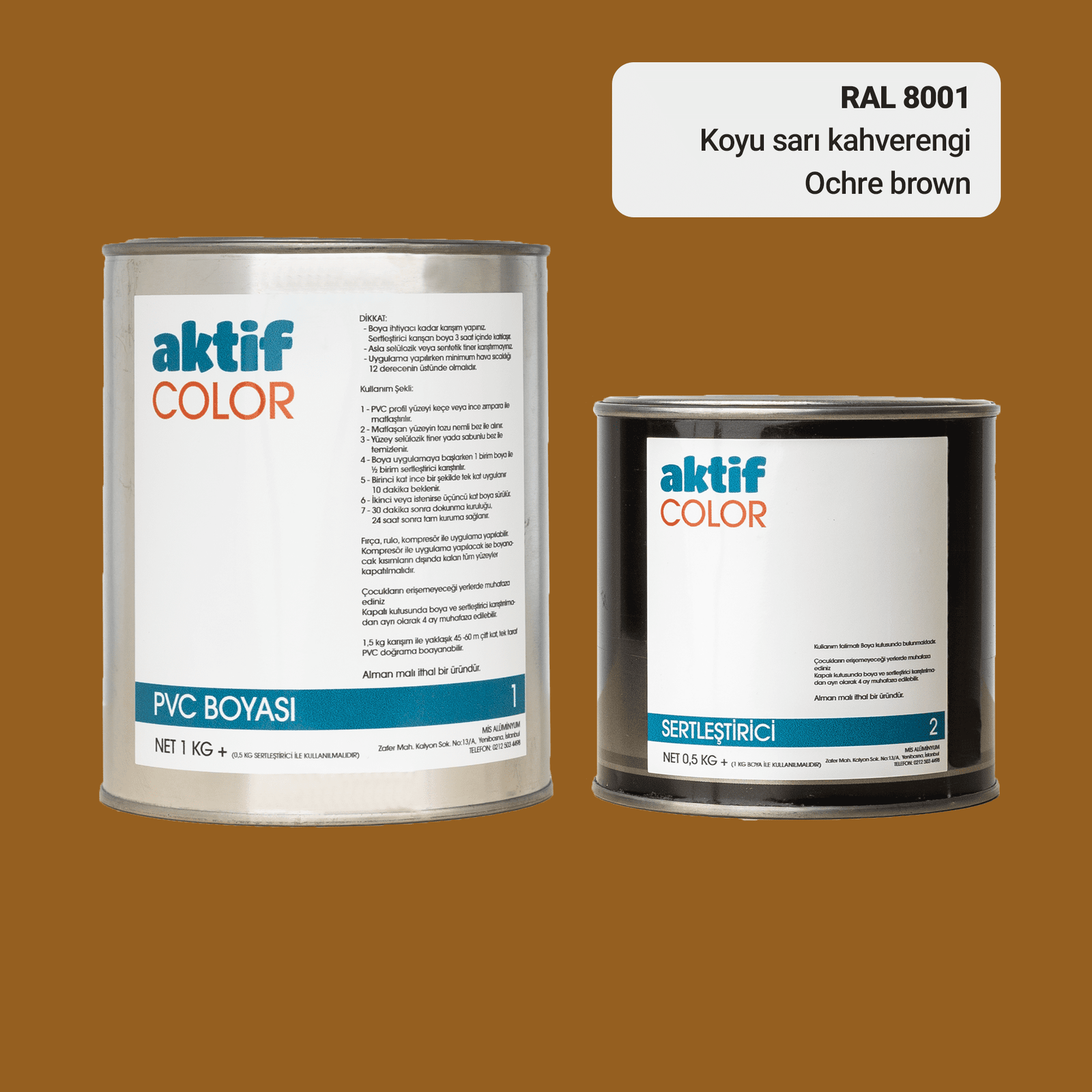 Aktif Color | PVC Pimapen Boyası | RAL 8001 | Koyu Sarı Kahverengi | 1.5 Kg