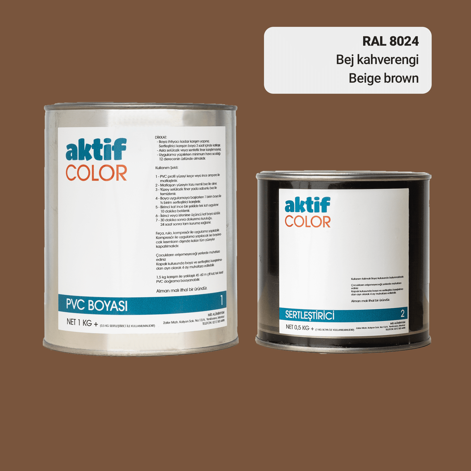 Aktif Color | PVC Pimapen Boyası | RAL 8024 | Bej Kahverengi | 1.5 Kg