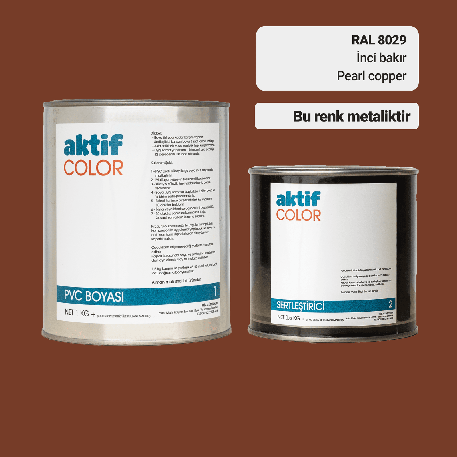 Aktif Color | PVC Pimapen Boyası | RAL 8029 | İnci Bakır | 1.5 Kg