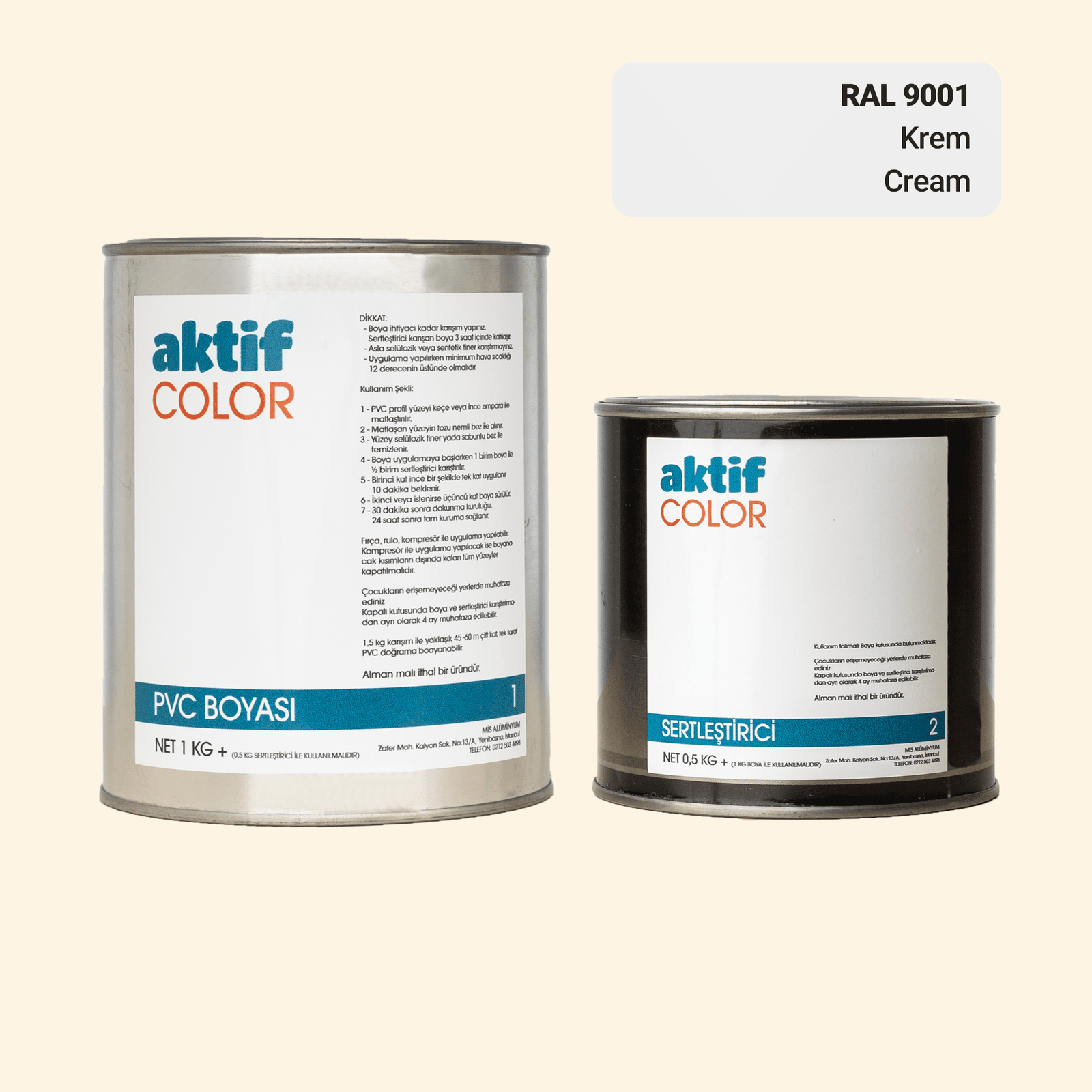Aktif Color | PVC Pimapen Boyası | RAL 9001 | Krem | 1.5 Kg