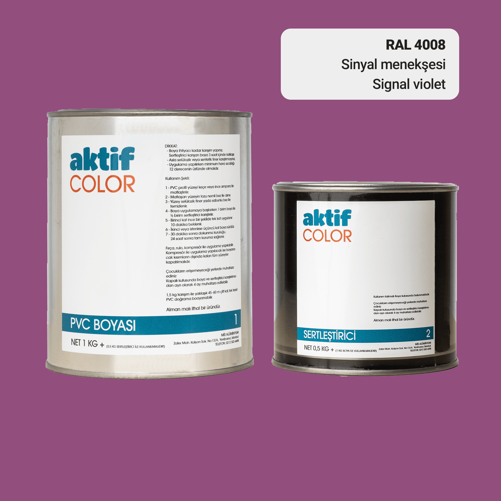 Aktif Color | PVC Pimapen Boyası | RAL 4008 | Sinyal Menekşesi | 1.5 Kg