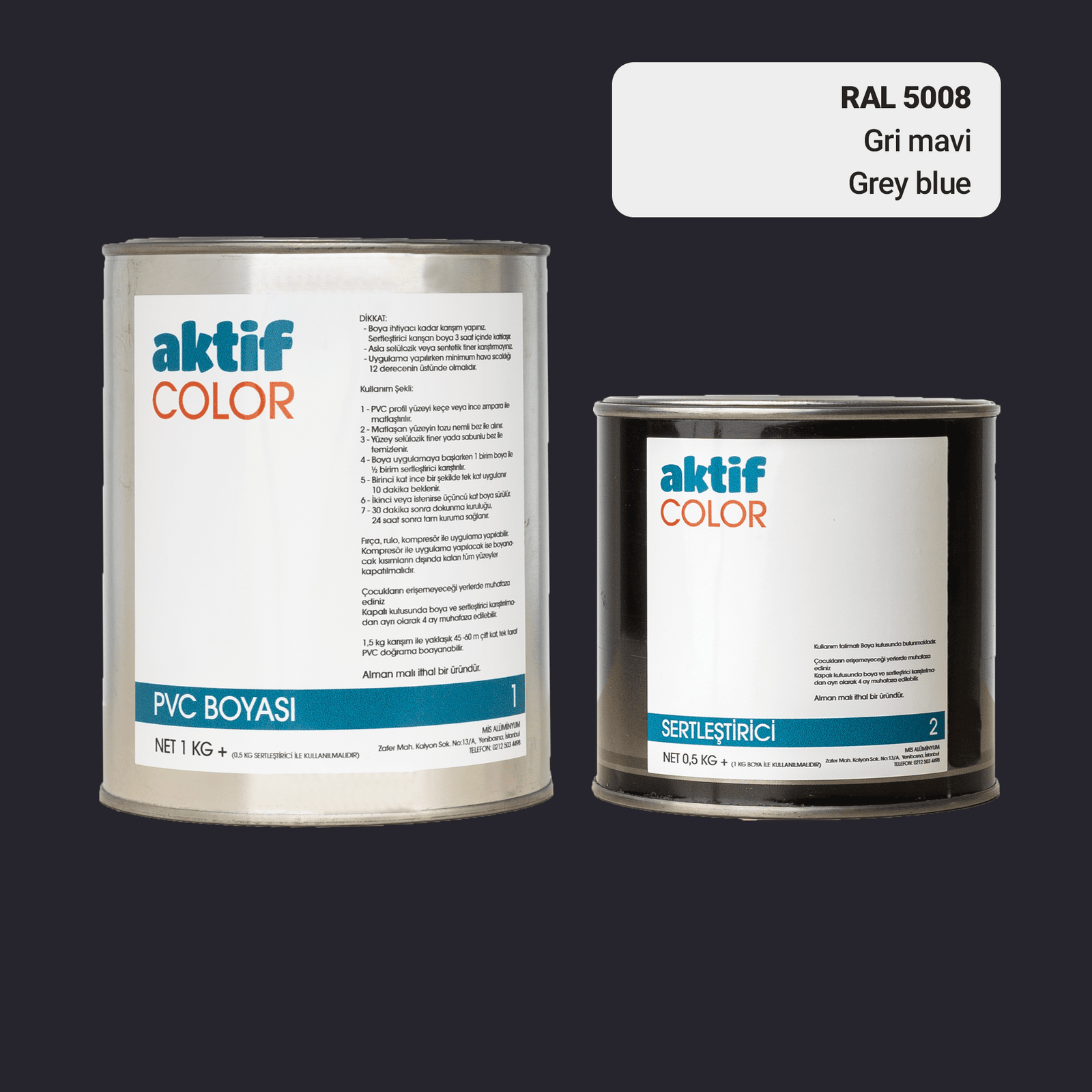 Aktif Color | PVC Pimapen Boyası | RAL 5008 | Gri Mavi | 1.5 Kg