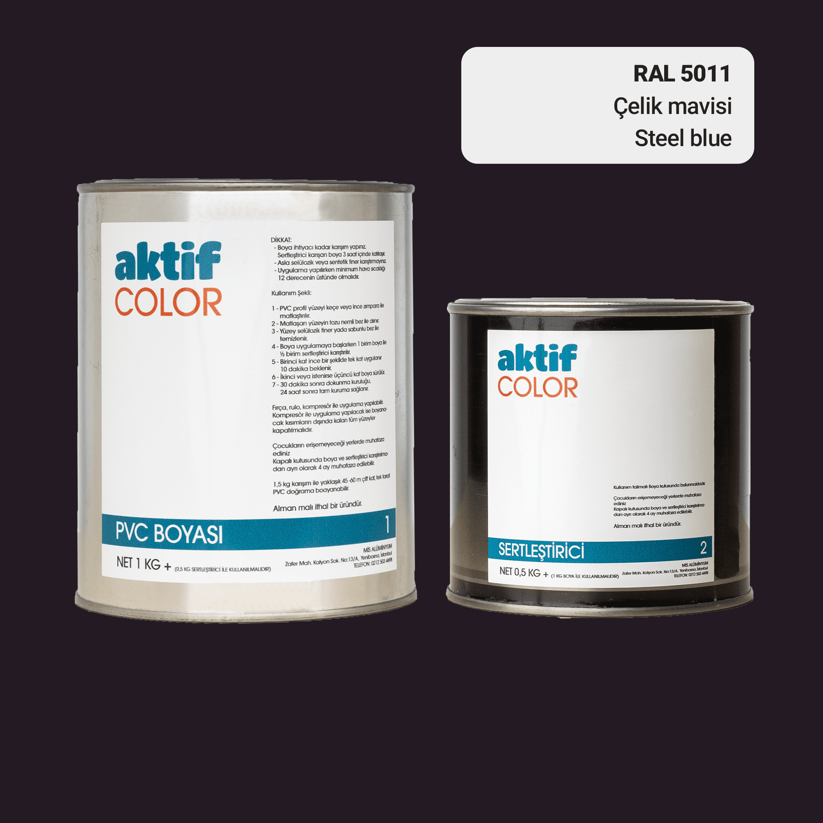 Aktif Color | PVC Pimapen Boyası | RAL 5011 | Çelik Mavisi | 1.5 Kg