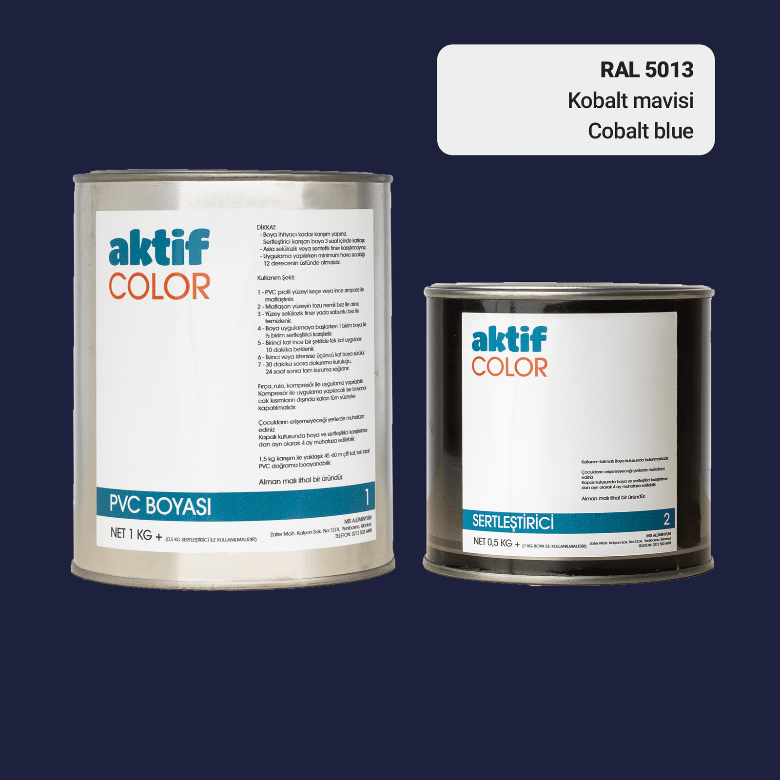 Aktif Color | PVC Pimapen Boyası | RAL 5013 | Kobalt Mavisi | 1.5 Kg