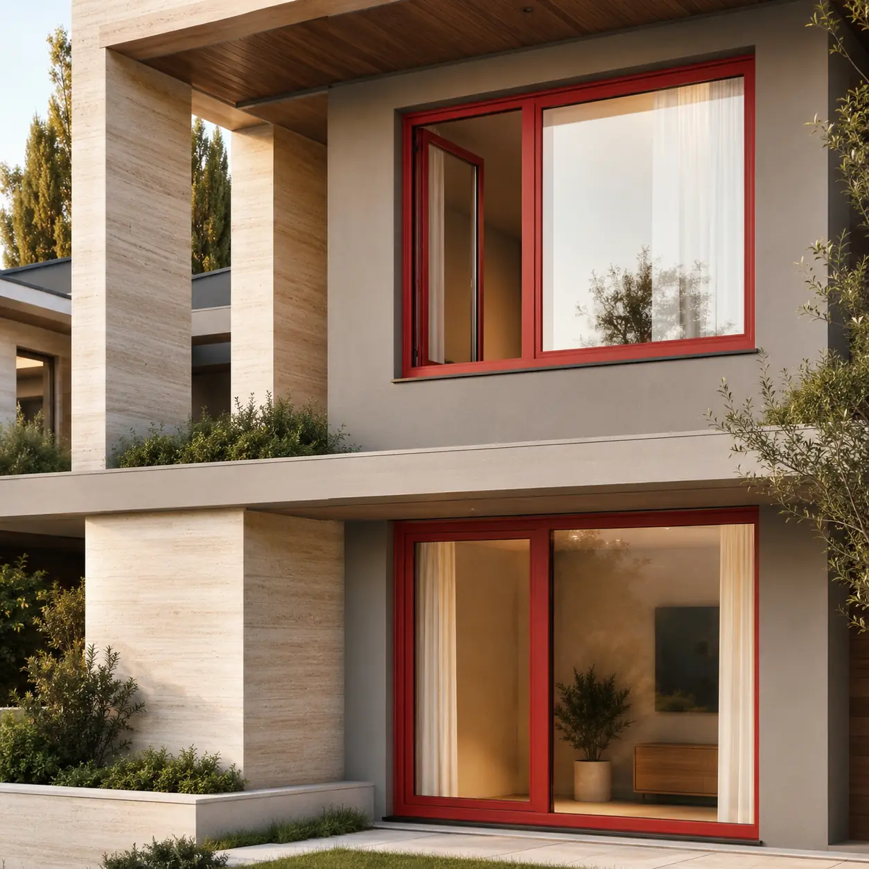 RAL 3028 Saf Kırmızı boyalı PVC pencere ve Pimapen doğrama uygulaması