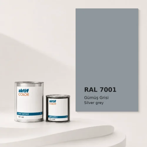RAL 7001 Gümüş Grisi PVC boyası, sertleştirici ve renk kartı