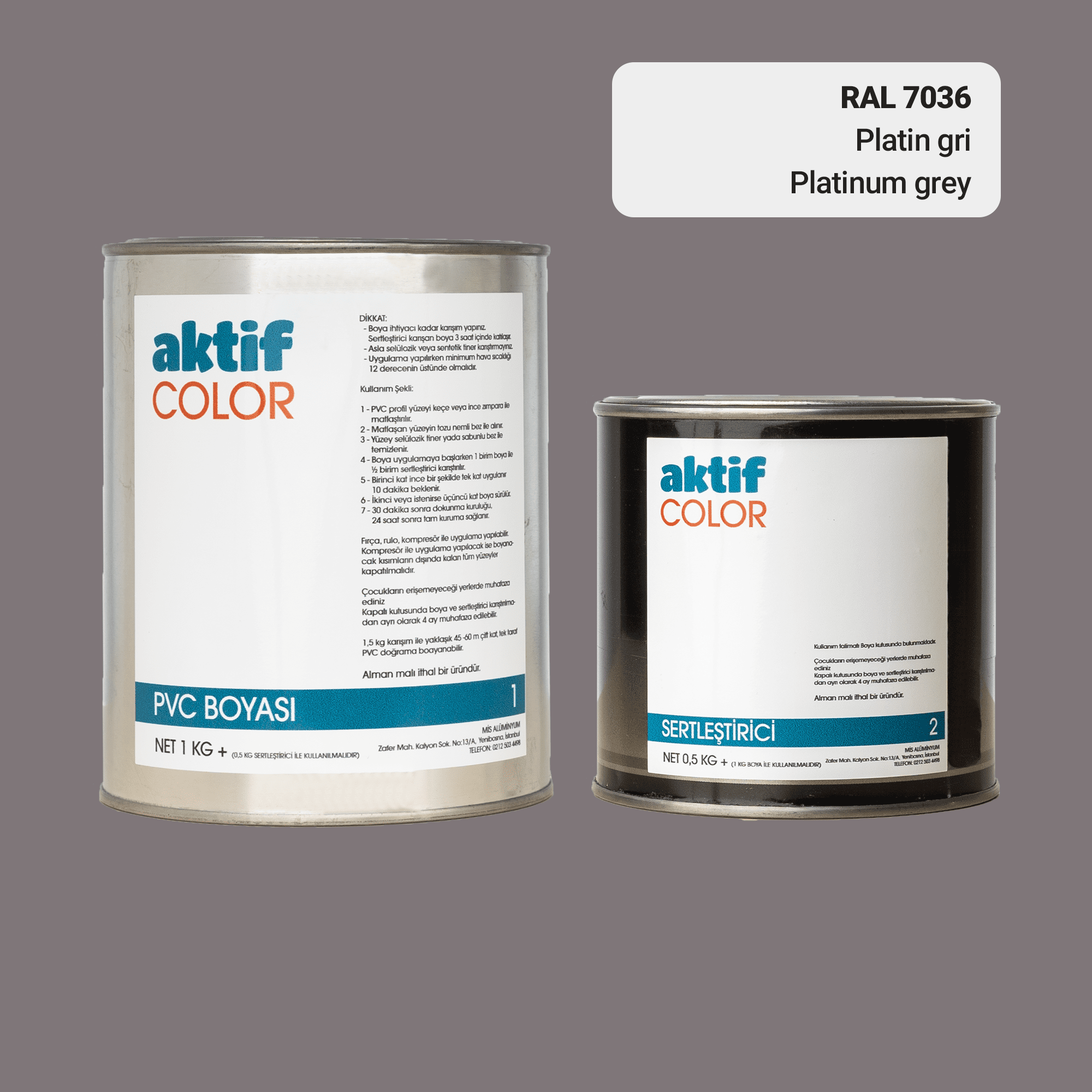 RAL 7036 Platin Gri PVC Boyası – 1 kg Boya + 0,5 kg Sertleştirici
