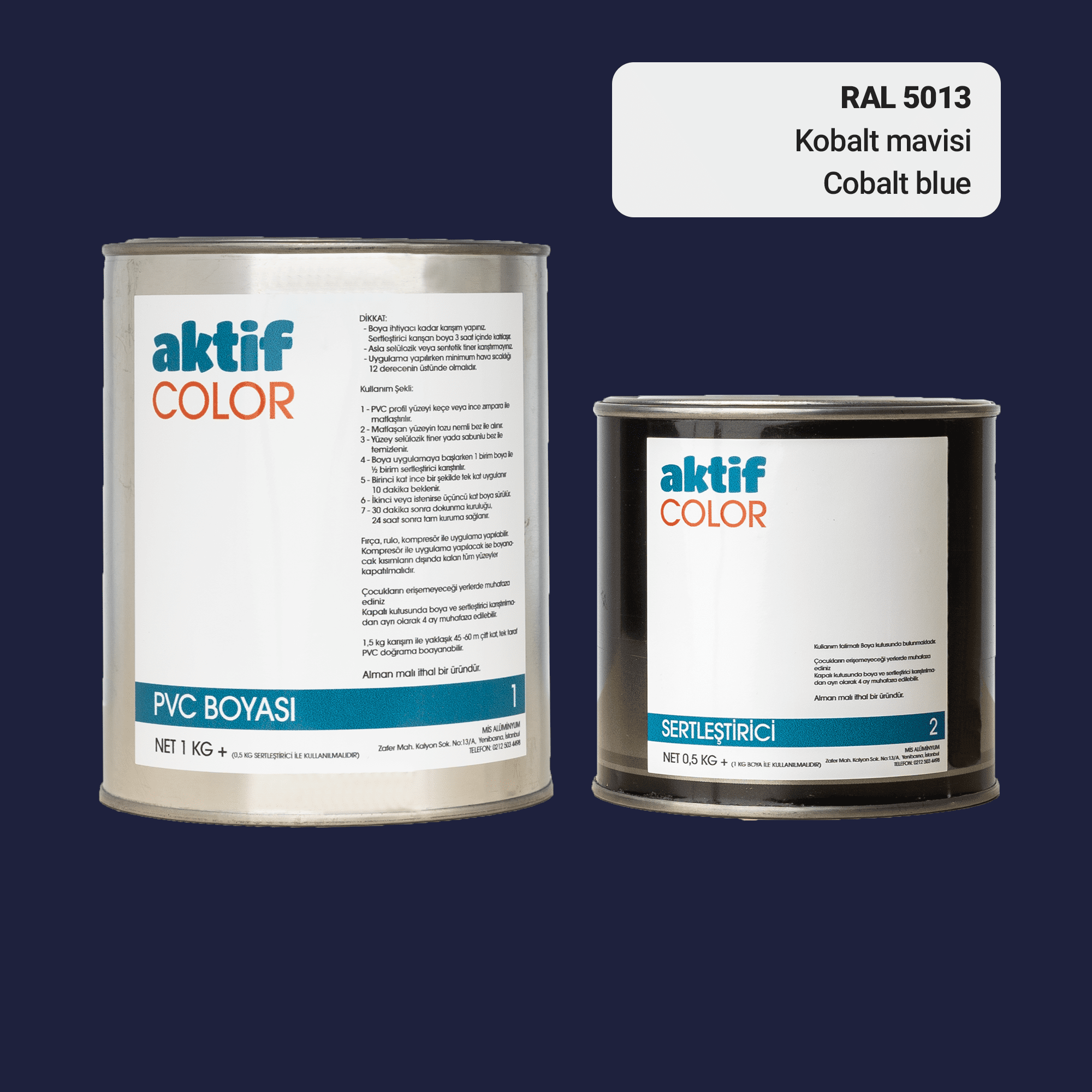 RAL 5013 Kobalt Mavisi PVC Boyası – 1 kg Boya + 0,5 kg Sertleştirici