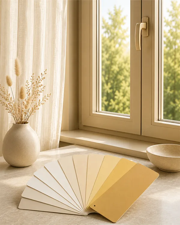 PVC boyası bej ve sarı tonlar için açık renk RAL kartelası ve bej pencere