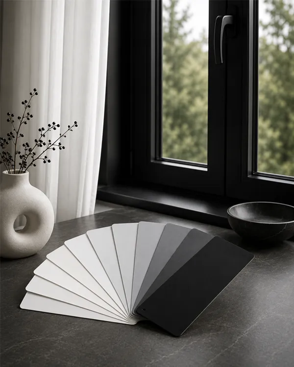 PVC boyası beyaz ve siyah tonlar için modern siyah pencere ve RAL renk kartelası