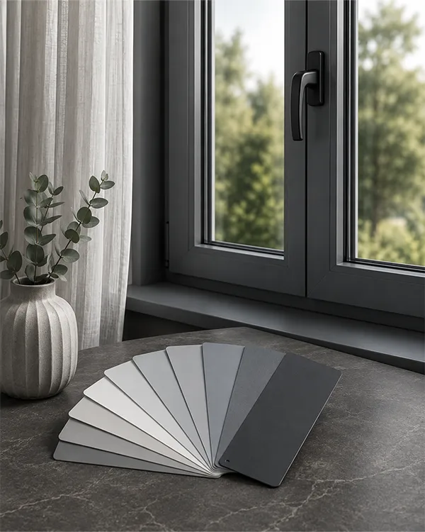 PVC boyası gri tonlar için antrasit, kuvars ve açık gri RAL renk kartelası