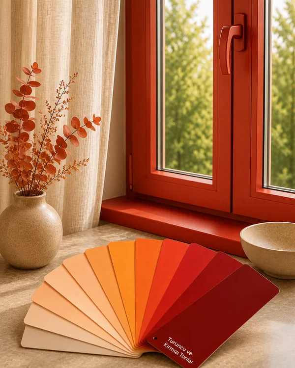 PVC boyası turuncu ve kırmızı tonlar için sıcak renkli pencere ve RAL renk kartelası