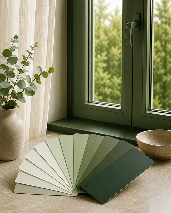 PVC boyası yeşil tonlar için yeşil pencere ve RAL renk kartelası