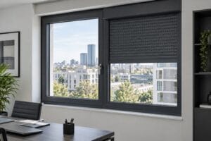Ofiste antrasit boyalı alüminyum pencere ve panjur