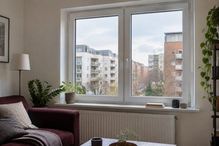 Mevcut beyaz PVC pencerenin kullanıldığı şehir dairesi